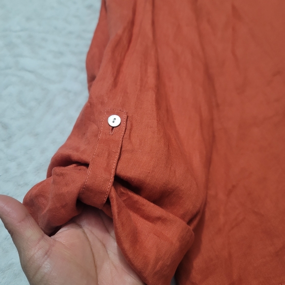 Tahari  Roll-Tab Sleeve Button Down Tunic Top Women’s Size 3X 100%Linen Orange - Picture 7 of 16